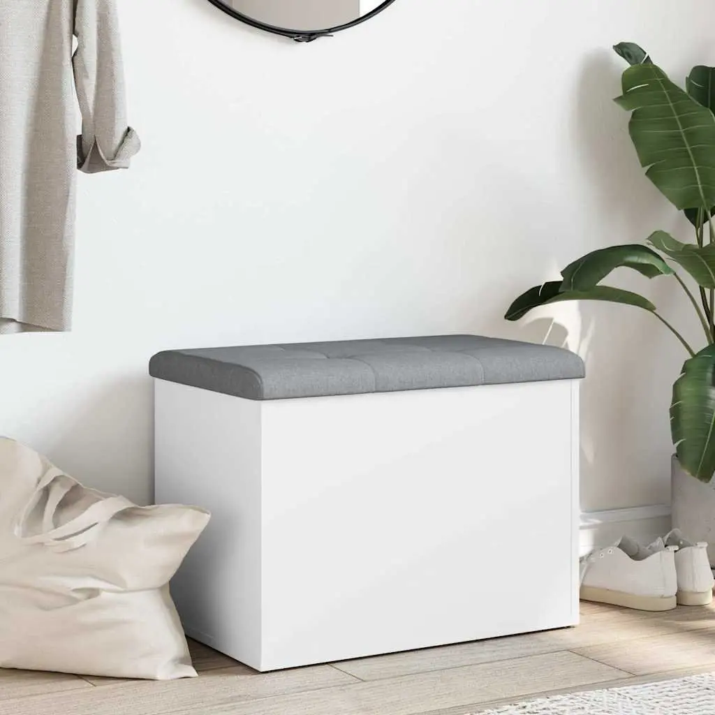 White Storage Bench for Hallway with Cushion Lid