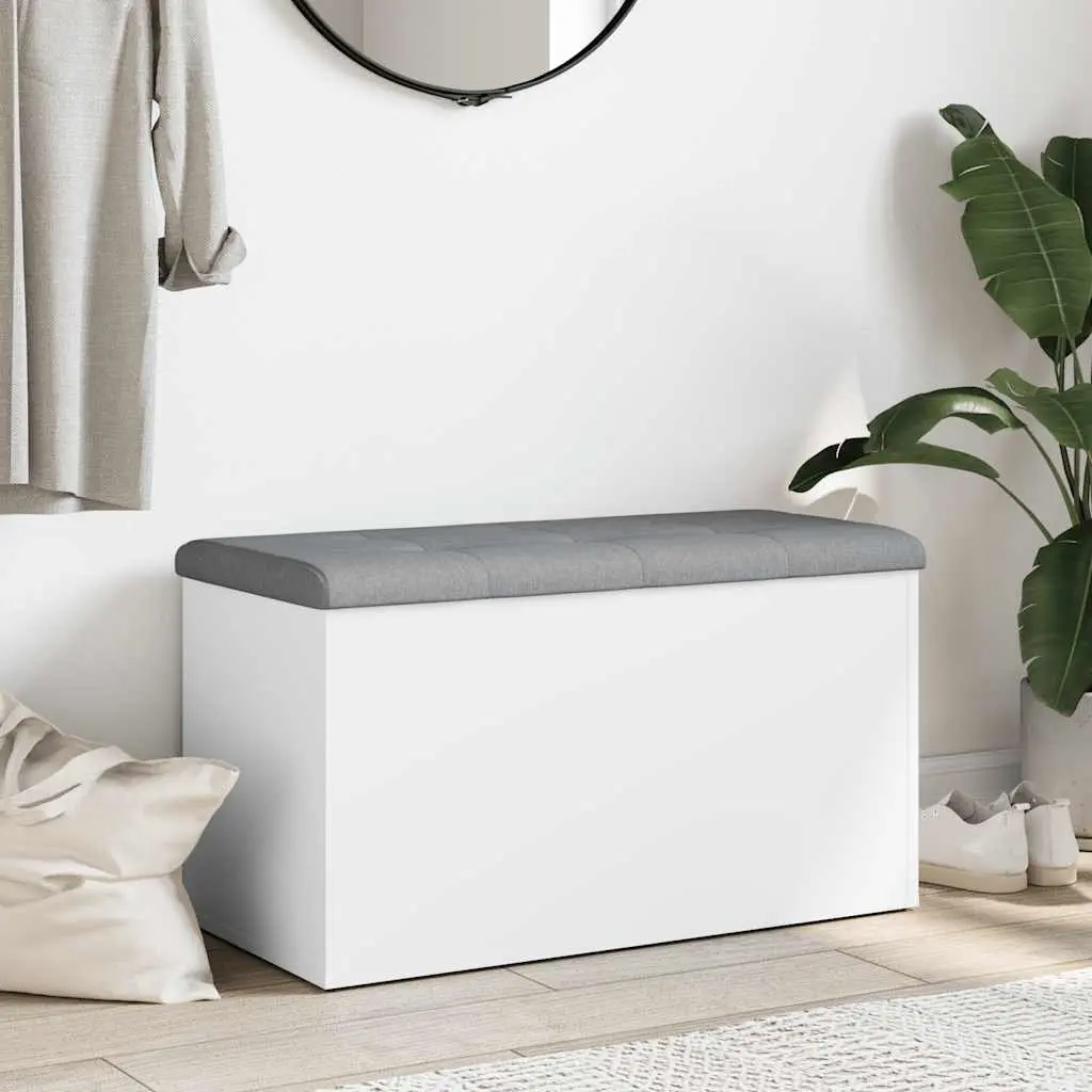 Storage Bench Engineered Wood 82x42x45 cm White Padded Seat Hinged Lid