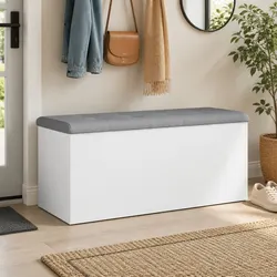 White Storage Bench 102x42x45 cm Engineered Wood Organizer