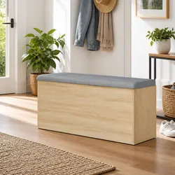 Durable Brown Engineered Wood Storage Bench with Padded Seat