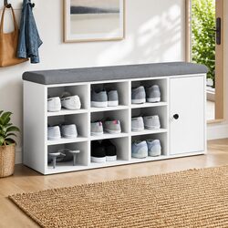 White Shoe Bench with Ample Storage and Padded Seat