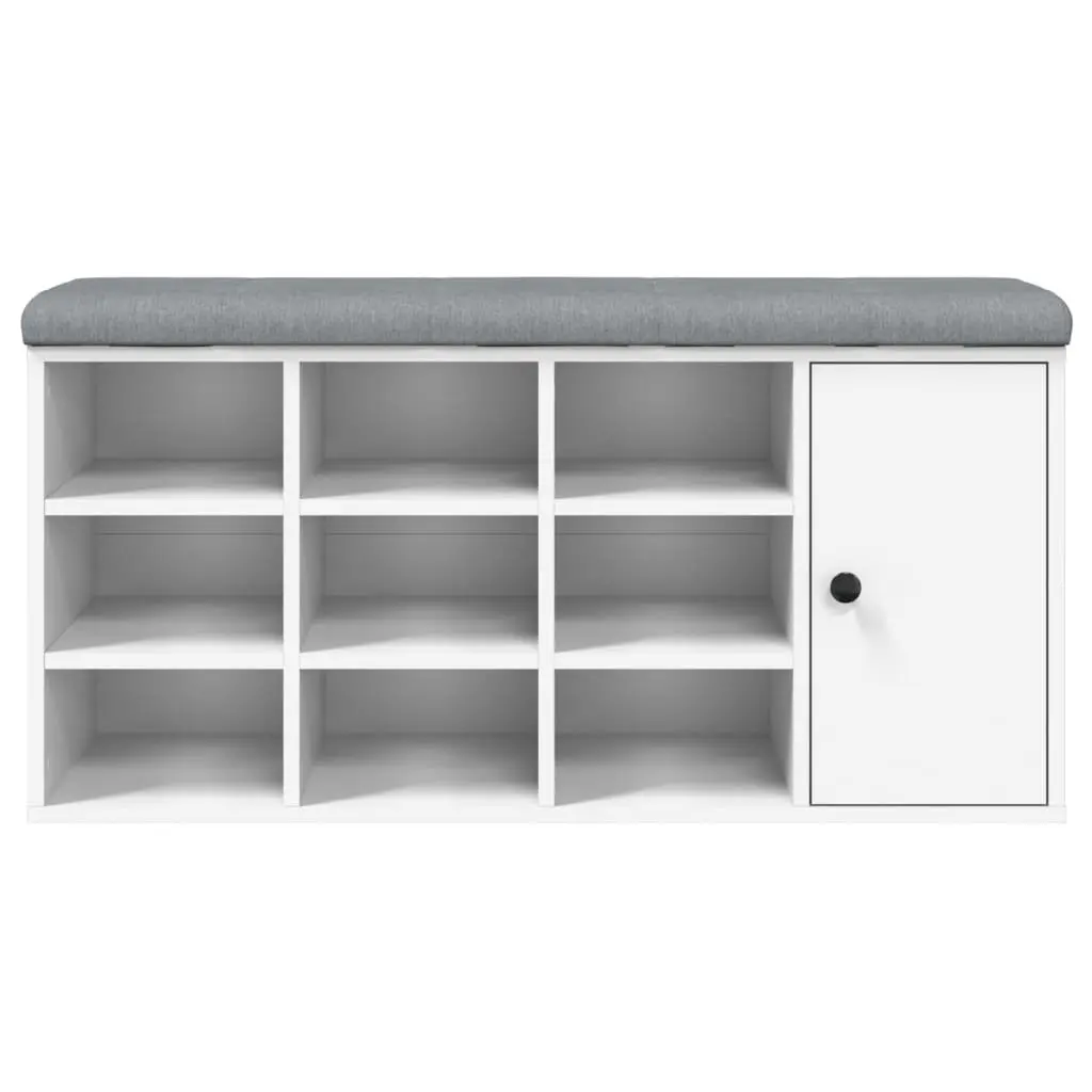 White Shoe Bench with Ample Storage and Padded Seat