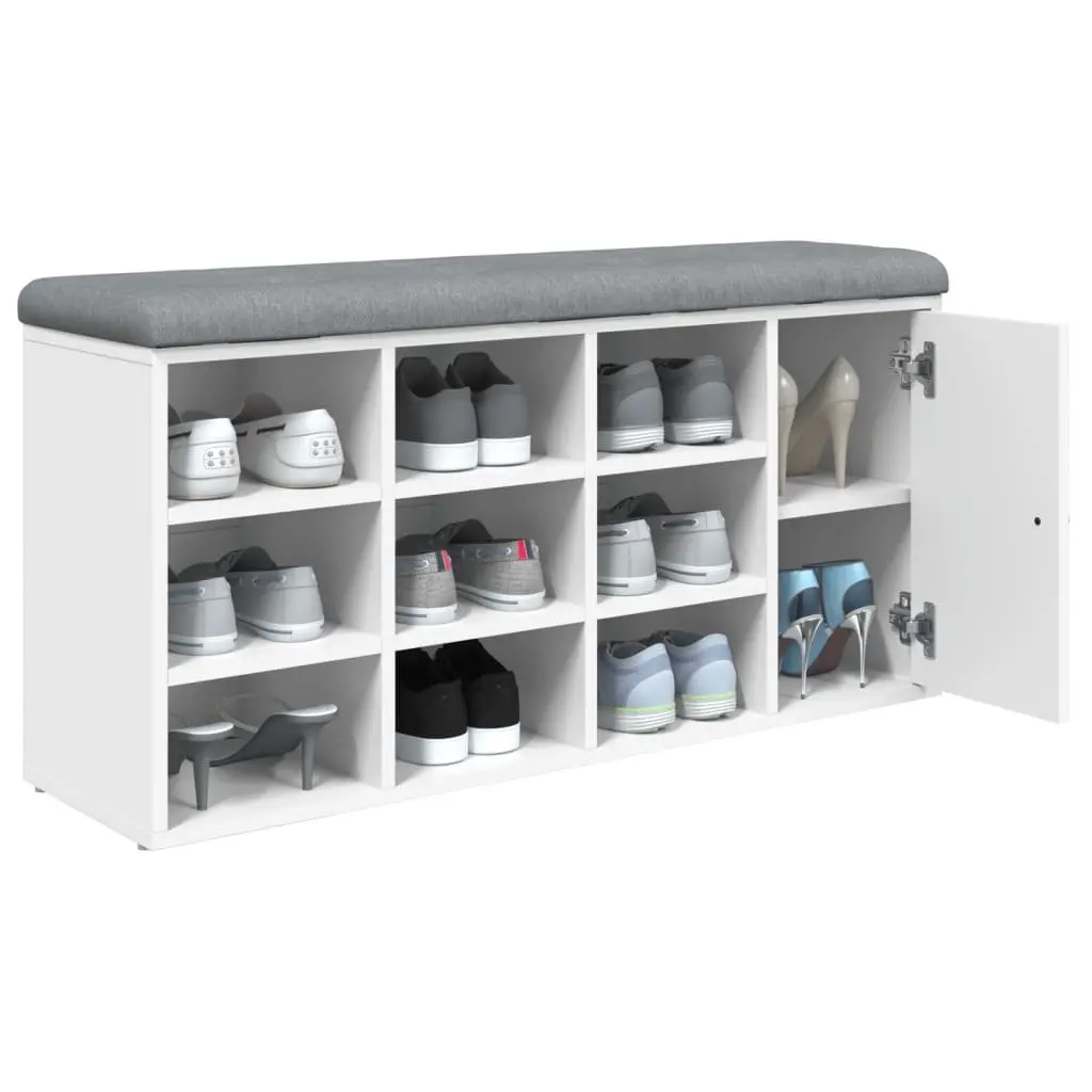 White Shoe Bench with Ample Storage and Padded Seat
