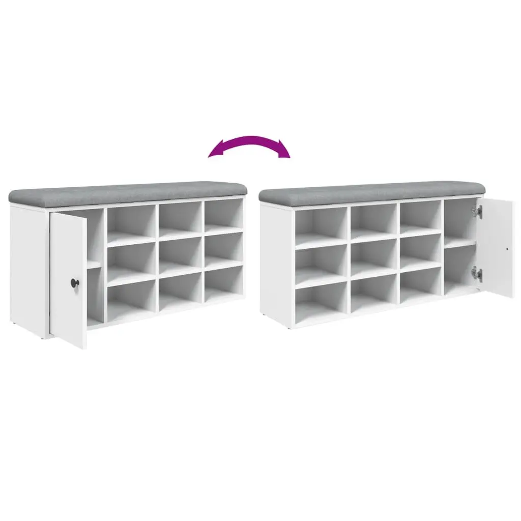 White Shoe Bench with Ample Storage and Padded Seat