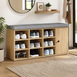 Sonoma Oak Shoe Bench with Padded Seat for Storage