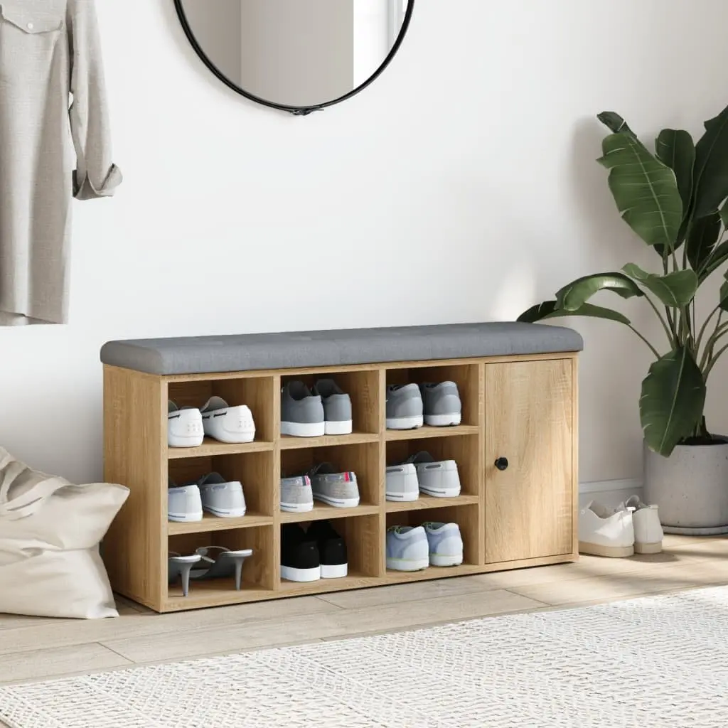 Shoe Bench Engineered Wood 102x32x50cm Brown Sonoma Oak Padded Seat