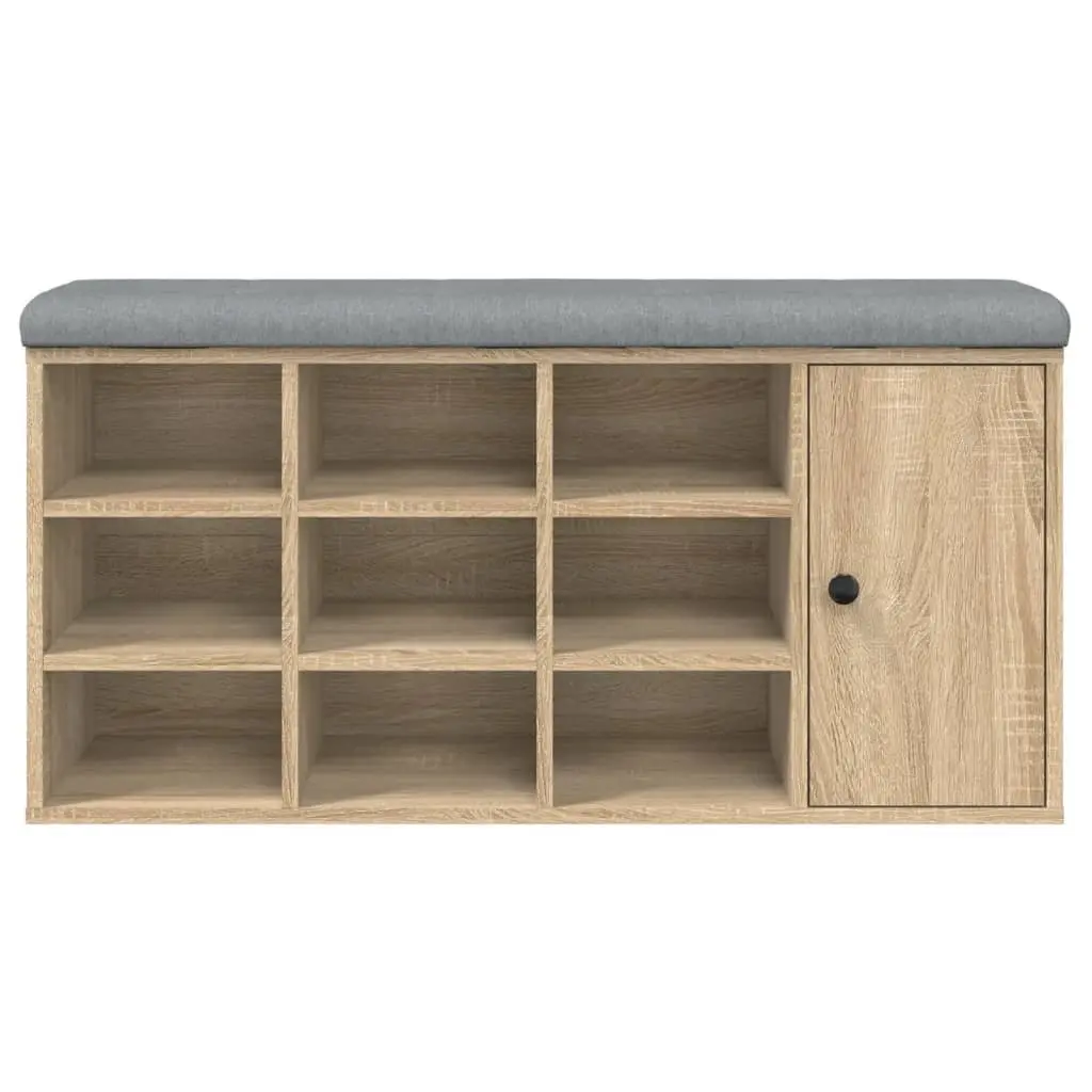 Shoe Bench Engineered Wood 102x32x50cm Brown Sonoma Oak Padded Seat
