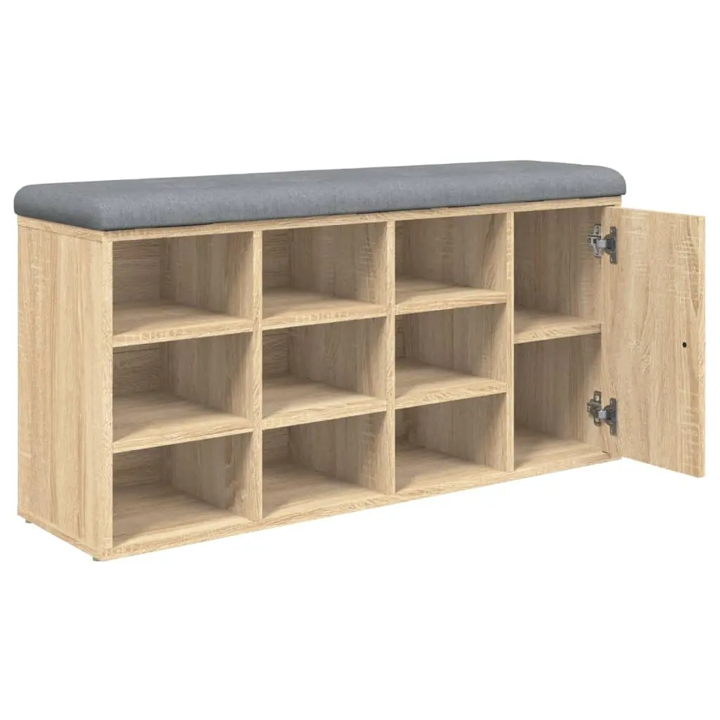 Shoe Bench Engineered Wood 102x32x50cm Brown Sonoma Oak Padded Seat