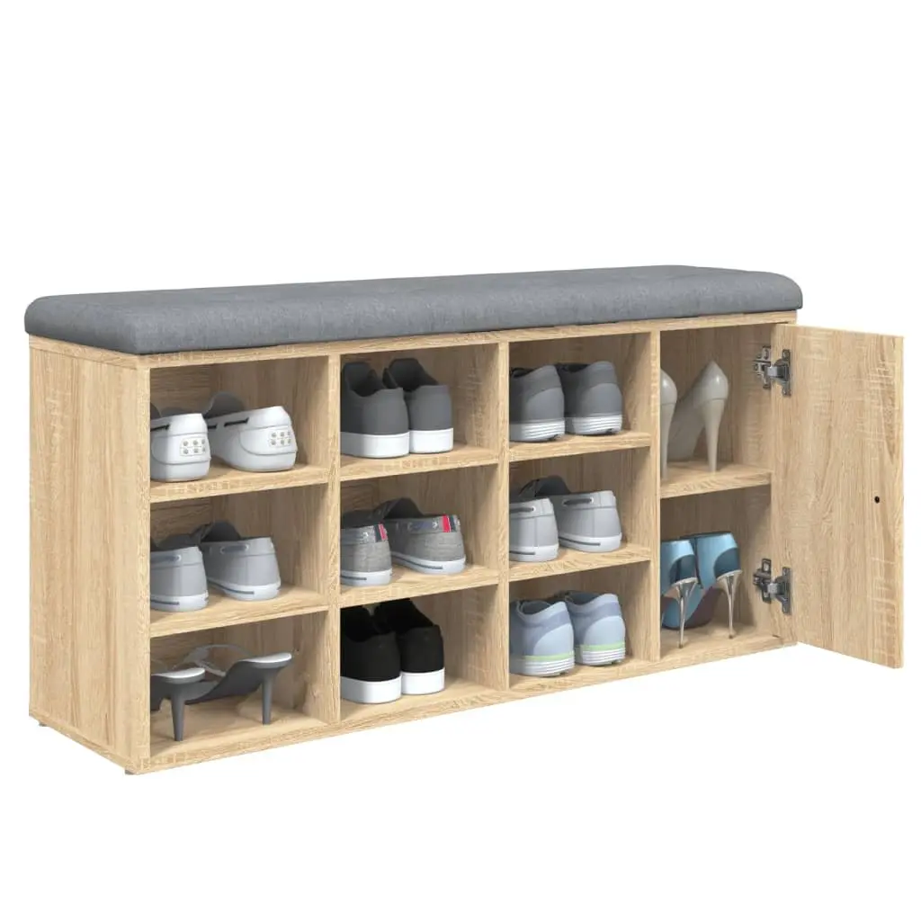 Shoe Bench Engineered Wood 102x32x50cm Brown Sonoma Oak Padded Seat