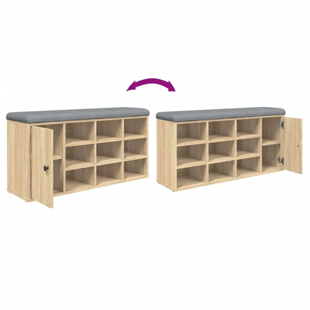 Shoe Bench Engineered Wood 102x32x50cm Brown Sonoma Oak Padded Seat