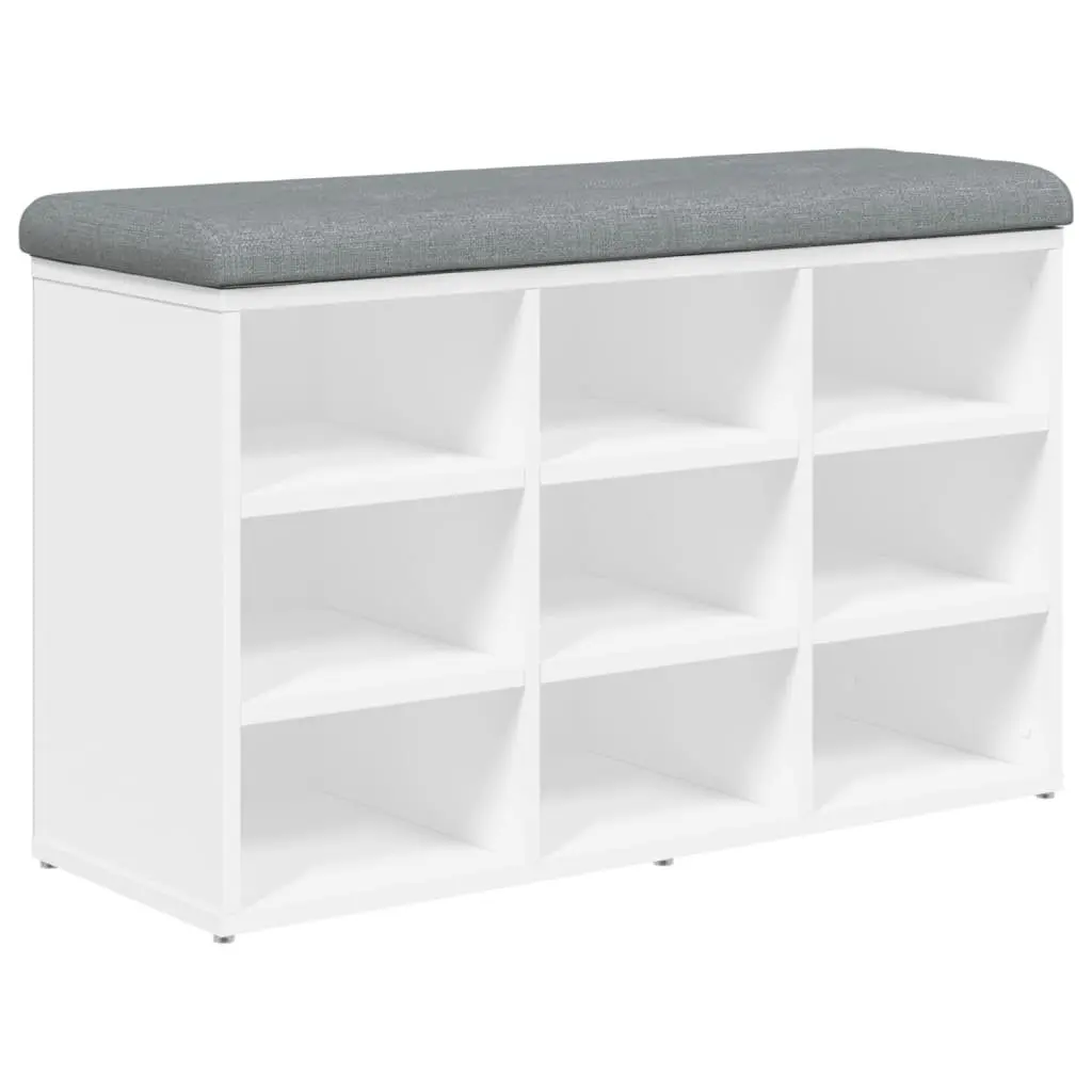 White Shoe Bench with Padded Cushion and Storage