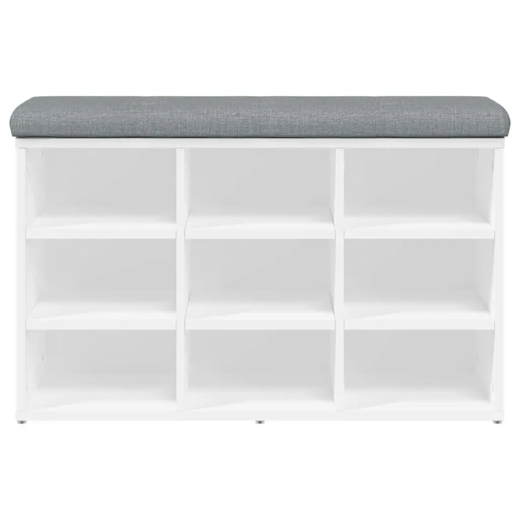 White Shoe Bench with Padded Cushion and Storage