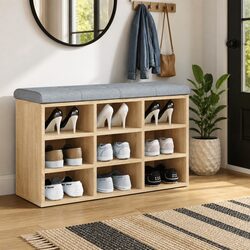 Padded Shoe Bench Storage for Entryway - Brown