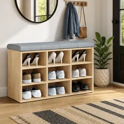 Padded Shoe Bench Storage for Entryway - Brown