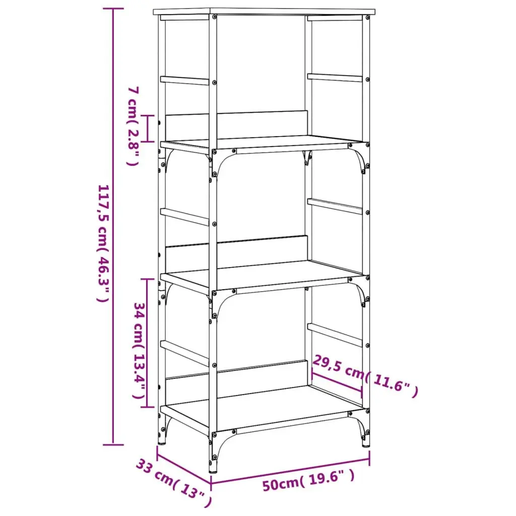 Bookshelf Engineered Wood 50x33x117.5cm Sonoma Oak 3-Tier Storage Shelf