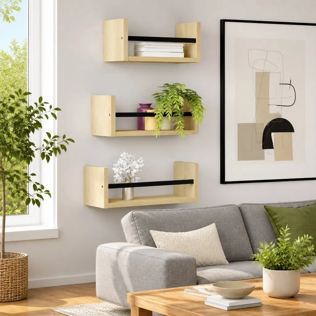 3 Piece Floating Wall Shelf Set in Brown