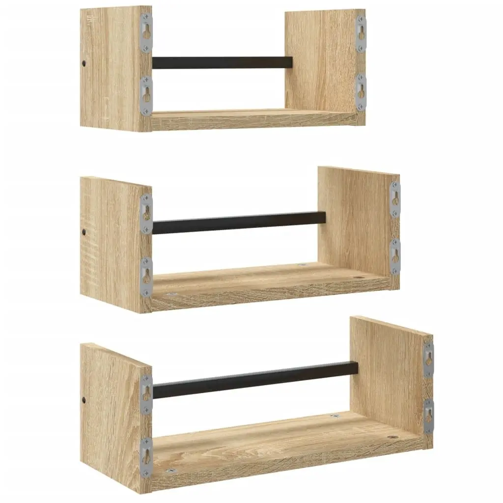 3 Piece Floating Wall Shelf Set in Brown
