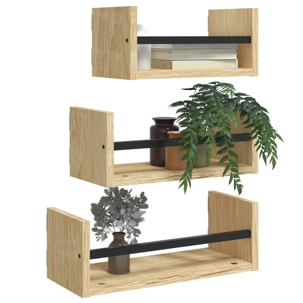 3 Piece Floating Wall Shelf Set in Brown