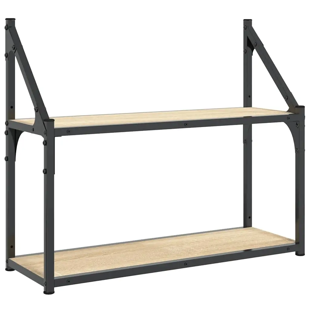 2-Tier Wall Shelf in Brown for Home Office