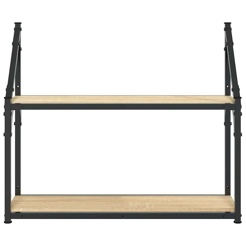2-Tier Wall Shelf in Brown for Home Office