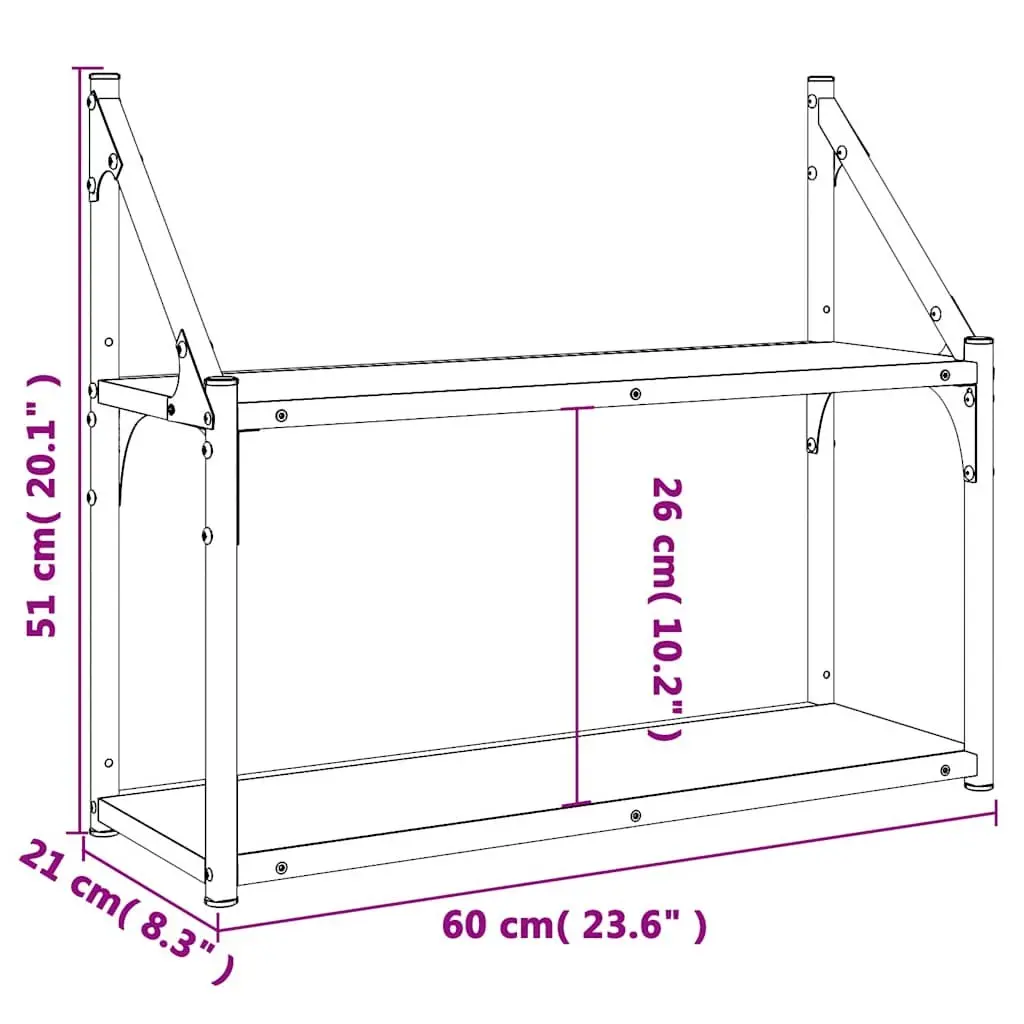 2-Tier Wall Shelf in Brown for Home Office