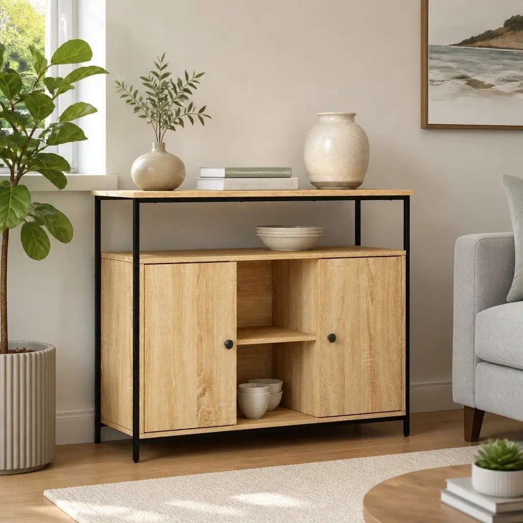 Brown Engineered Wood Storage Cabinet for Display