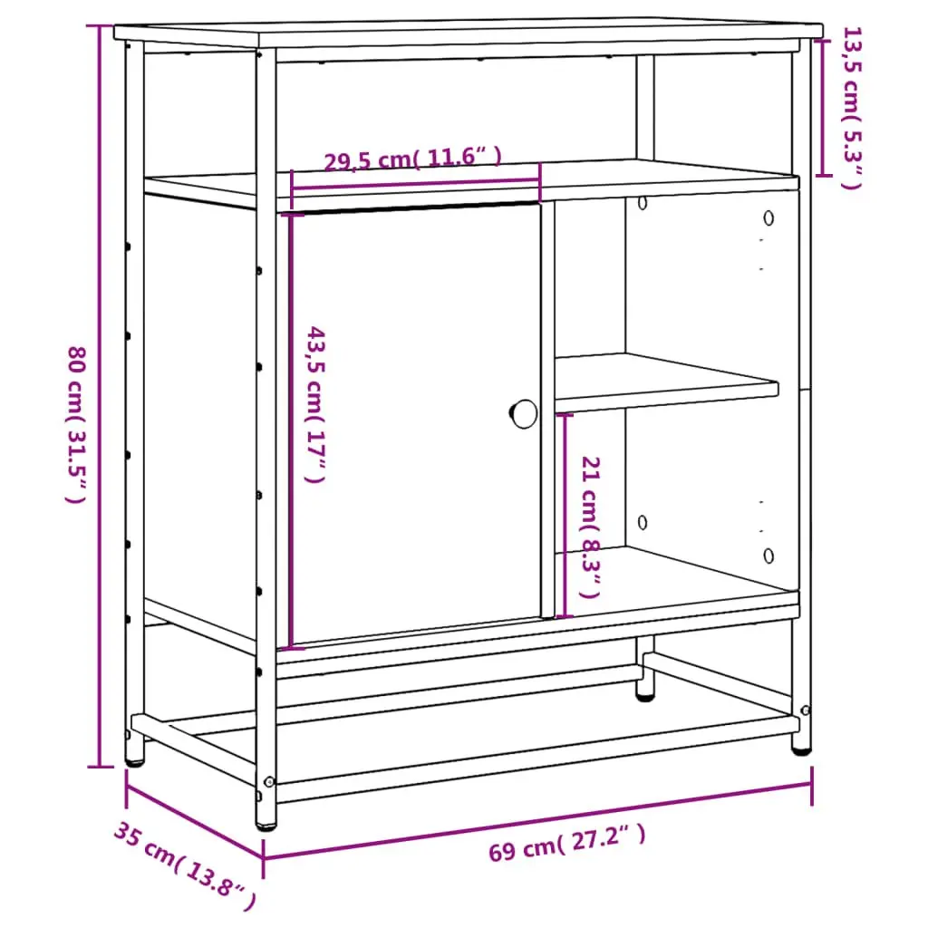 Brown Sideboard Storage Cabinet 69x35x80cm