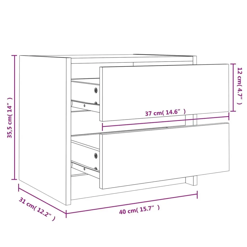 Solid Pine Wood Bedside Cabinet with 2 Drawers