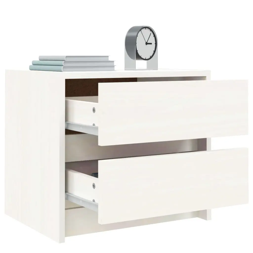 White Pine Wood Bedside Cabinet with Drawers
