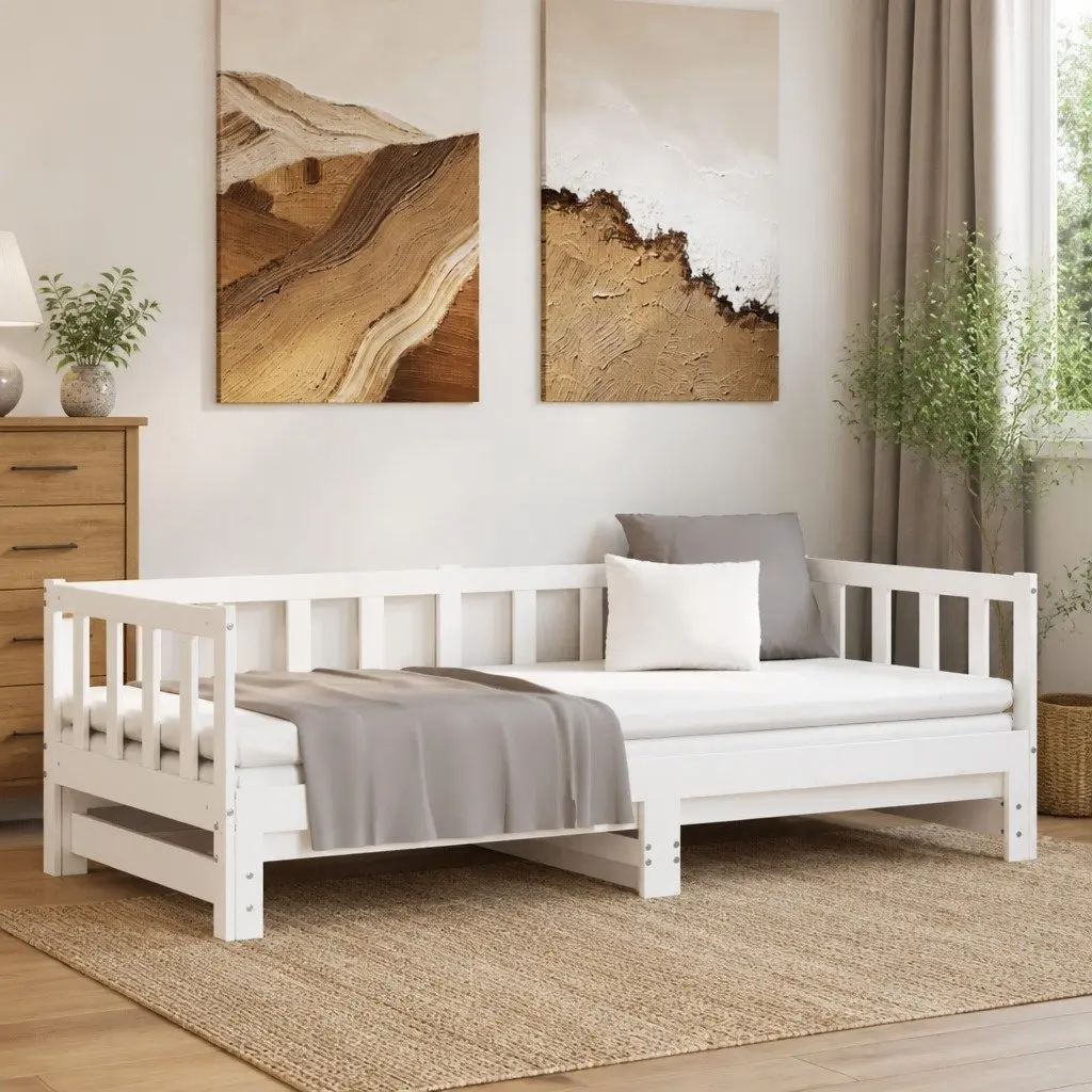 Solid Wood Day Bed with Pull-Out Trundle White 90x190 cm