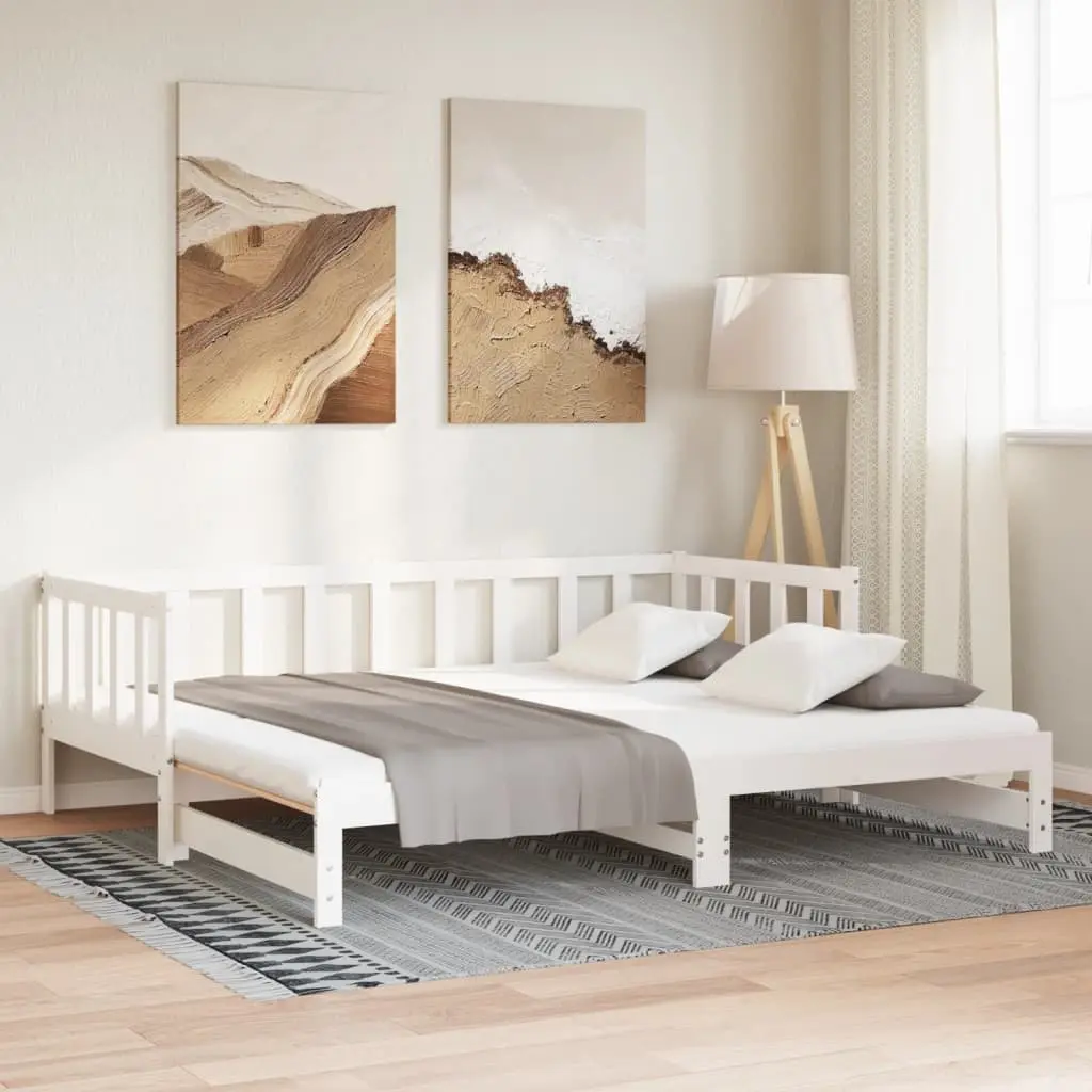 Solid Wood Day Bed with Pull-Out Trundle White 90x190 cm