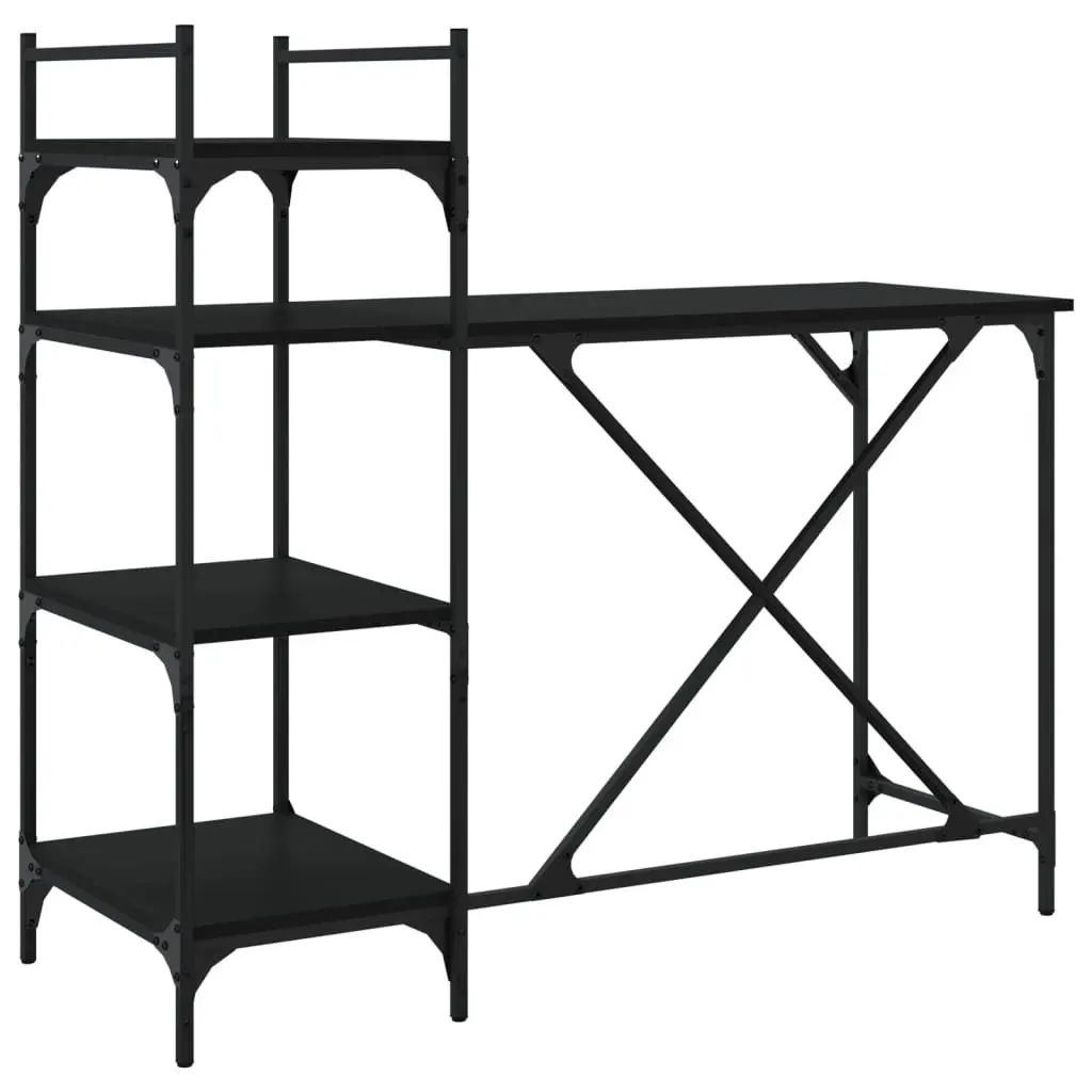 Black Computer Desk with Integrated Shelves