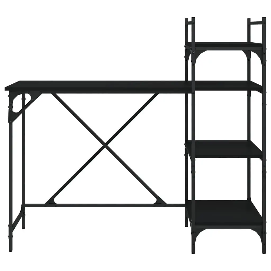 Black Computer Desk with Integrated Shelves