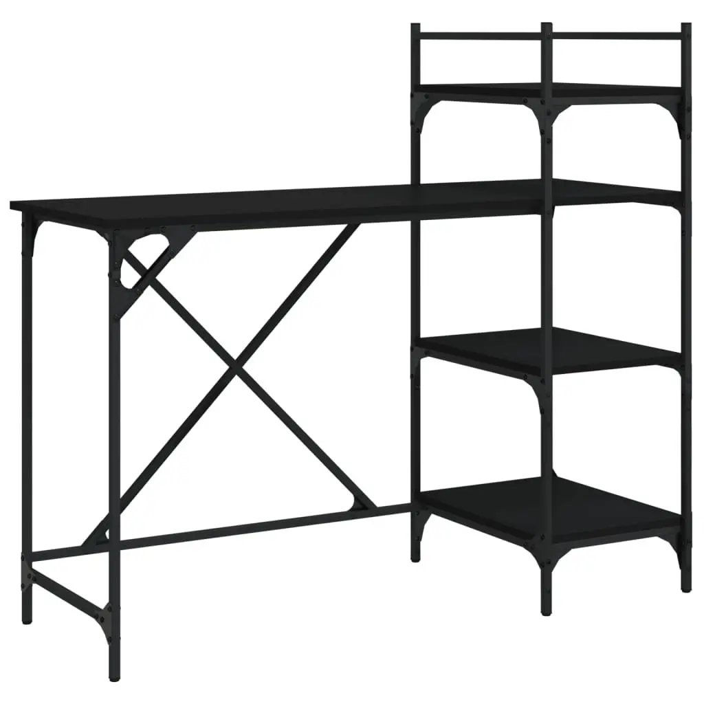 Black Computer Desk with Integrated Shelves