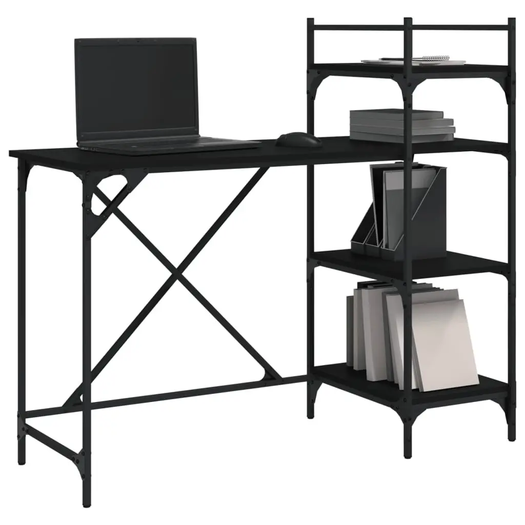 Black Computer Desk with Integrated Shelves