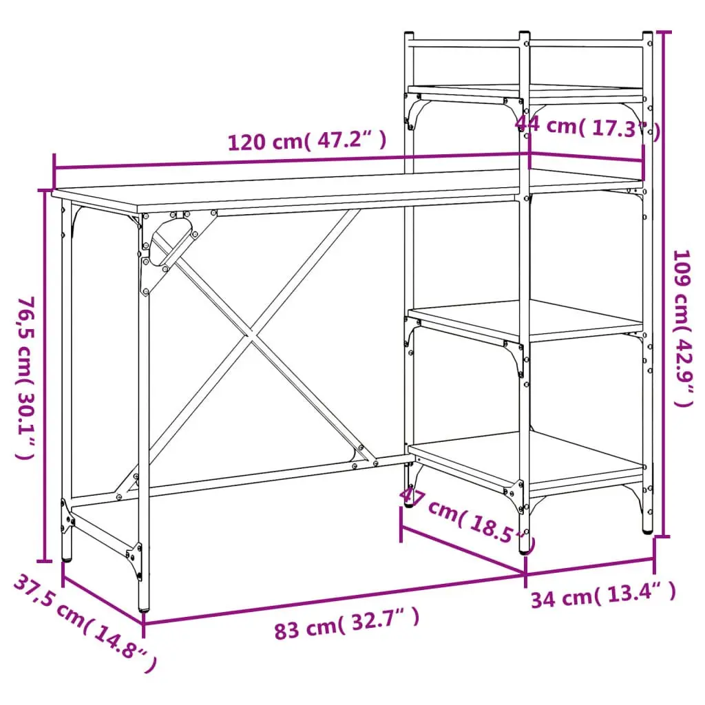 Black Computer Desk with Integrated Shelves