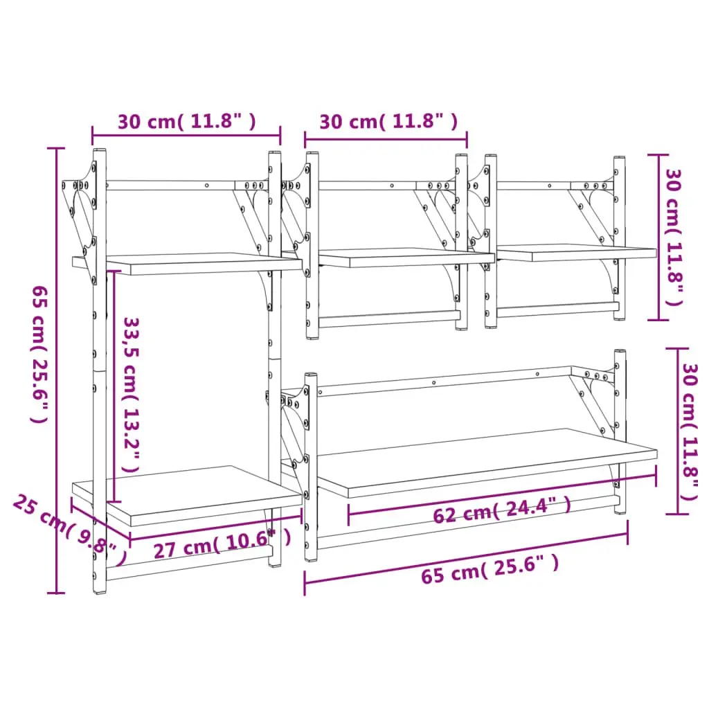 4-Piece Black Floating Shelves with Integrated Bars
