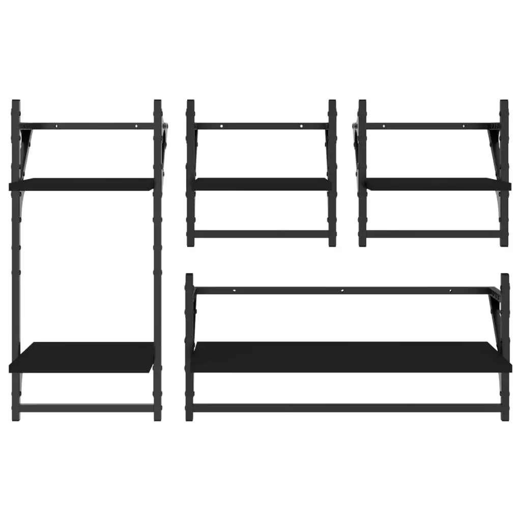 4-Piece Black Floating Shelves with Integrated Bars