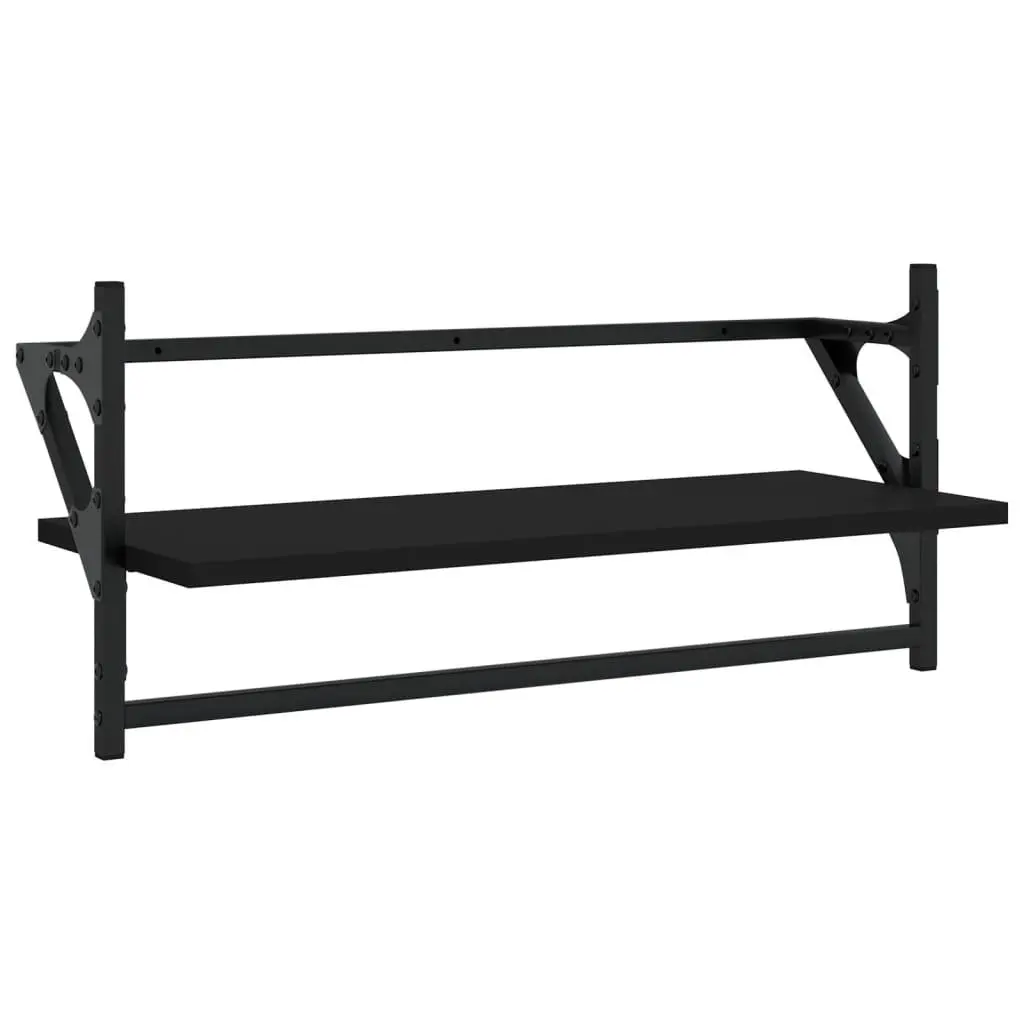 4-Piece Black Floating Shelves with Integrated Bars