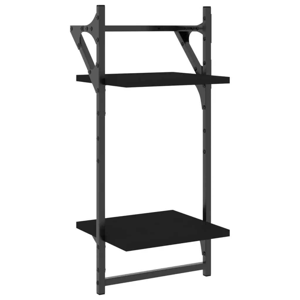 4-Piece Black Floating Shelves with Integrated Bars