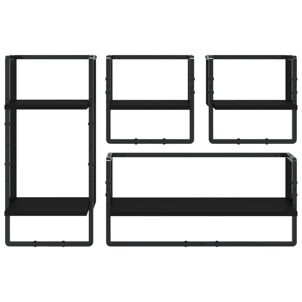 4-Piece Floating Wall Shelf Set with Bars in Black