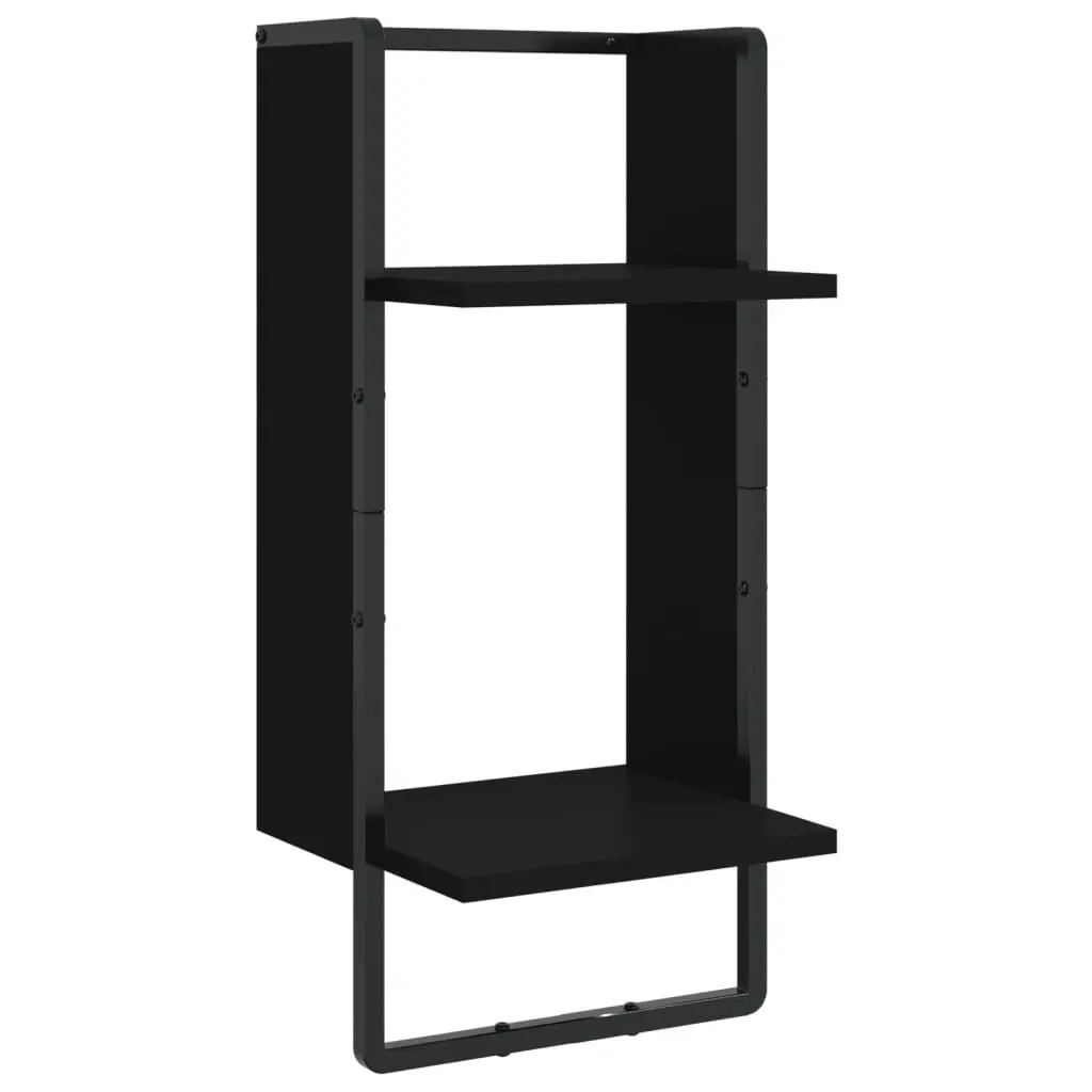 Black 6-Piece Floating Shelf Set with Bars for Storage
