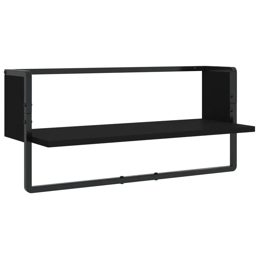 Black 6-Piece Floating Shelf Set with Bars for Storage