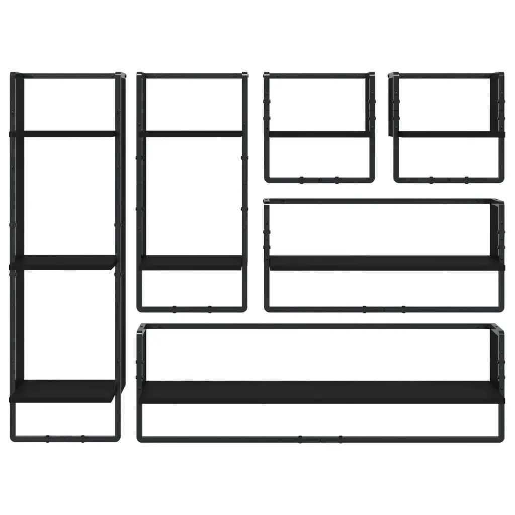Black 6-Piece Floating Shelf Set with Bars for Storage