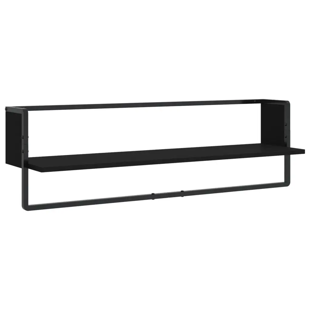 Black 6-Piece Floating Shelf Set with Bars for Storage