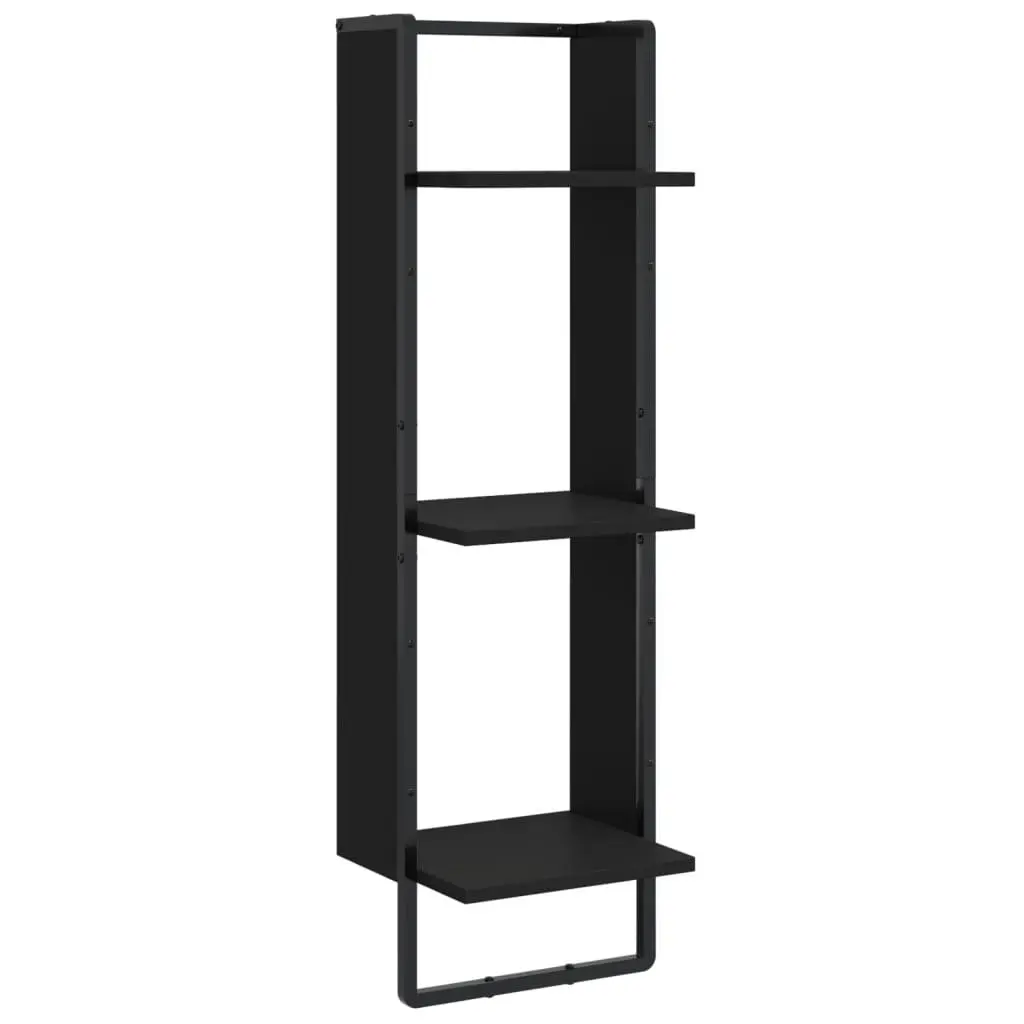 Black 6-Piece Floating Shelf Set with Bars for Storage