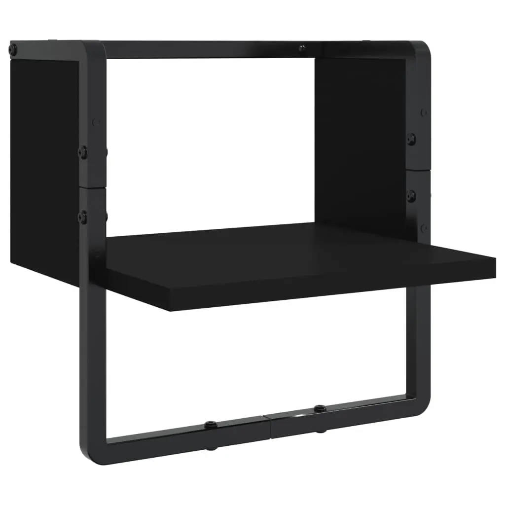 Black 6-Piece Floating Shelf Set with Bars for Storage