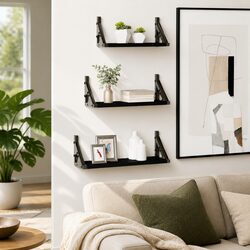 Black 3-Piece Wall Shelf Set for Stylish Storage