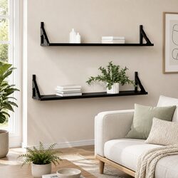 Durable Black Wall Shelves 2 pcs 80x15x15.5 cm
