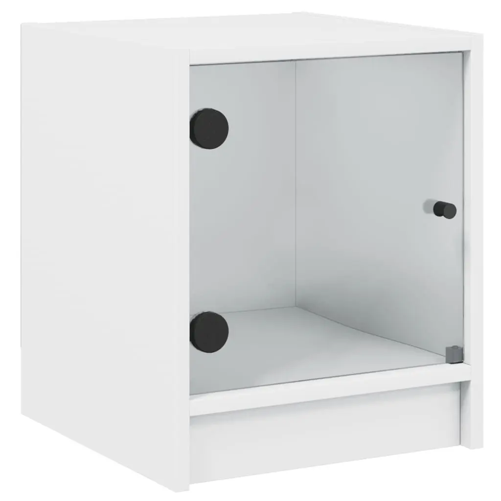White Glass Door Bedside Cabinet for Storage